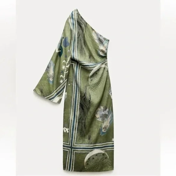 Zara Limited Edition Linen ZW Collection printed asymmetric dress - Picture 8 of 14